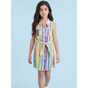 NWOT Girls Youth Multi Color Stripe Button Down Knee Length Dress - Size 7/8